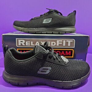 NEW Women's Skechers Size 7.5 Work Slip Resistant Shoes Sneakers Black 77210/BLK